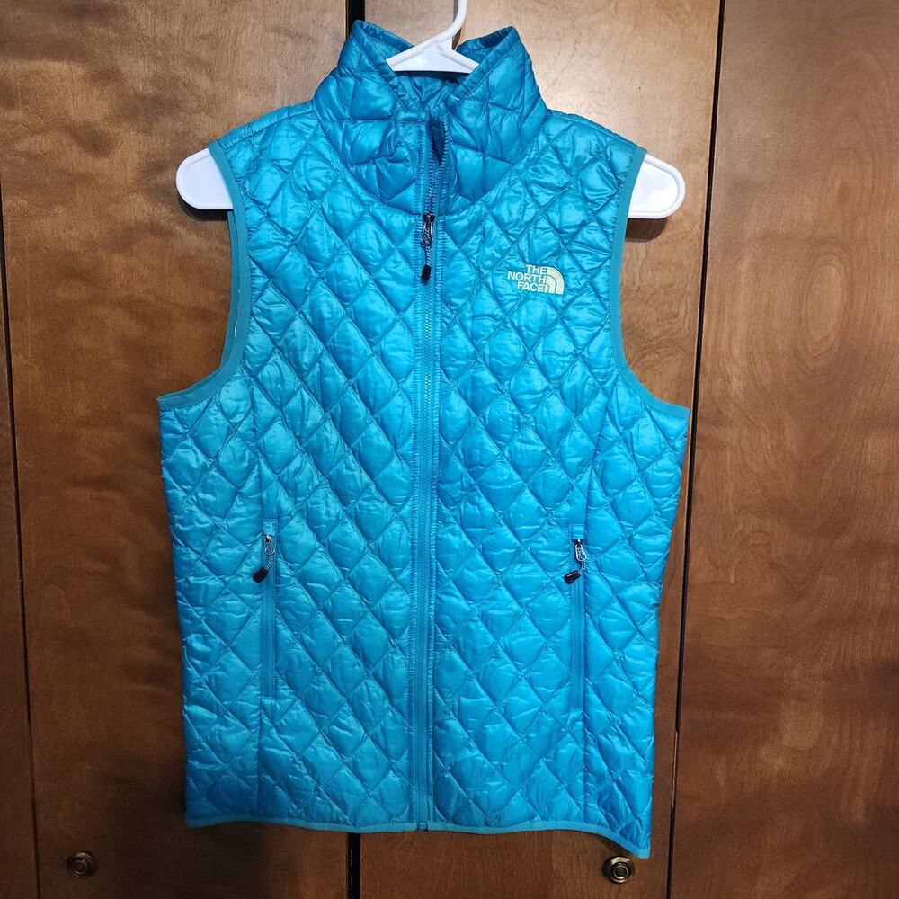 The North Face Quilted Vest‎ Teal Womens Size S Full Zip Pockets Lightweight
